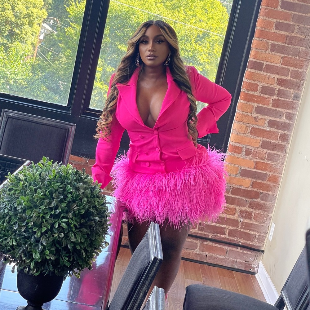 Hot Pink Feather Blazer Dress